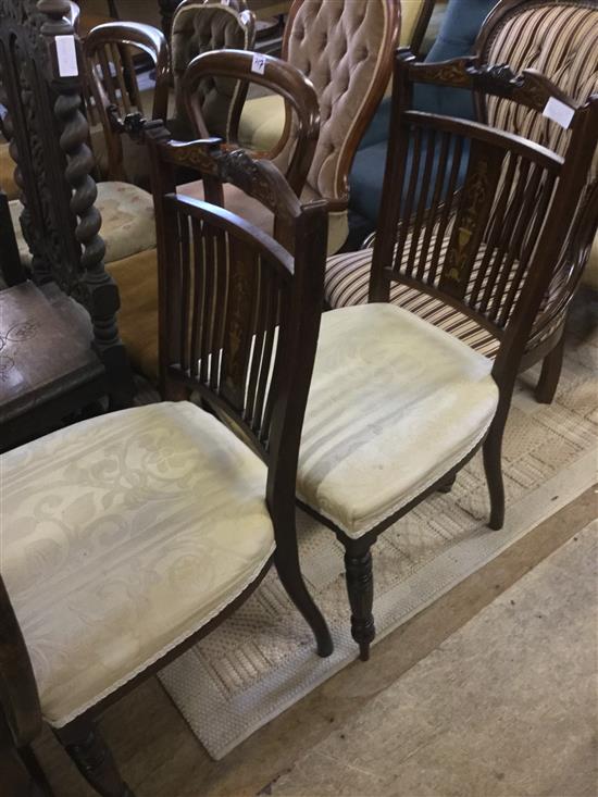 Pair late Victorian inlaid rosewood salon chairs